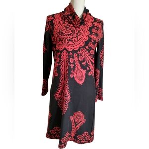 Cowl Necked Black & Red Paisley Dress